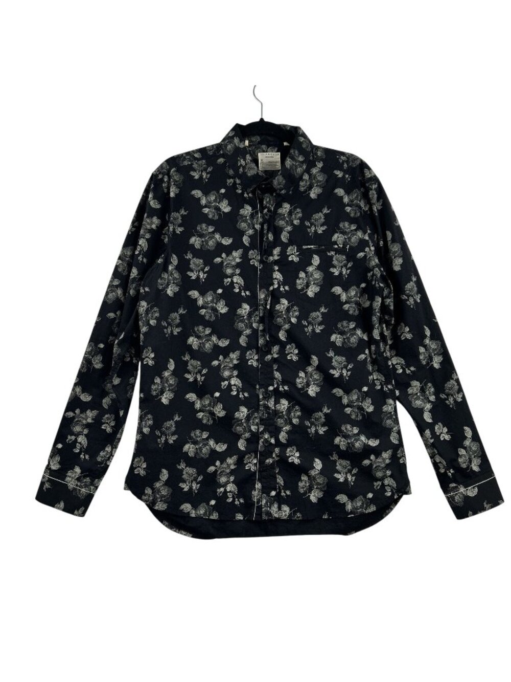7 Diamonds Men's Button Down Shirt Long Sleeve Black Floral Print Cotton Size L